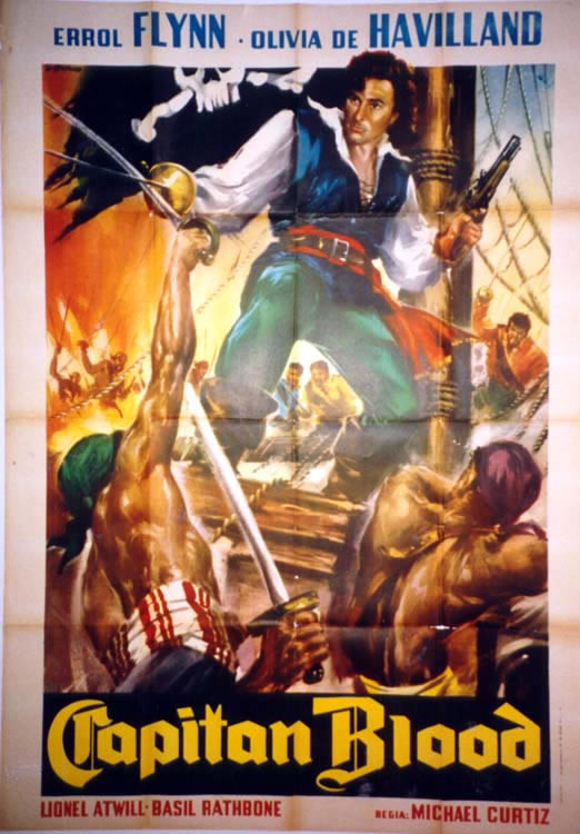 CAPTAIN BLOOD, PIRATES FIGHTING; ERROL FLYNN, OLIVIA DEHAVIL
