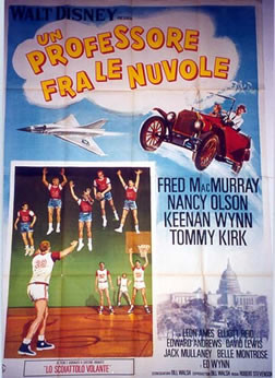 Car flying through the clouds, basketball team; blue, red, yellow, green