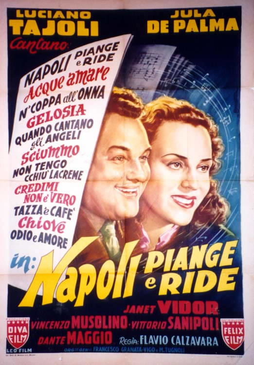 Man and woman's faces emerging from sheet music; blue, yellow, red, black