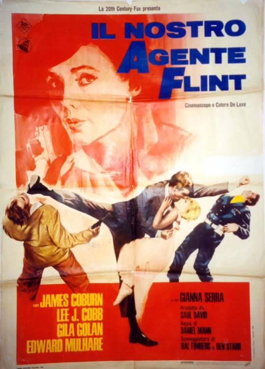 Flint in action; red, yellow, black, brown, blue on white