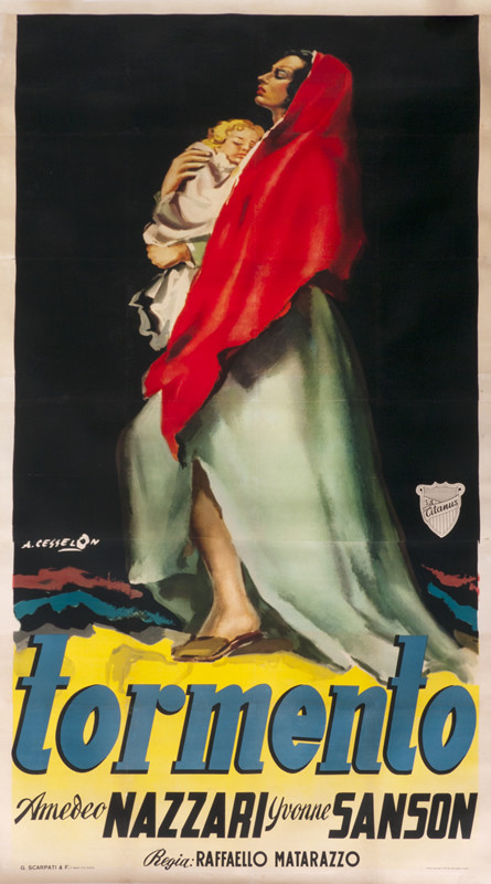 woman in red veil carries baby in arms; red, black & gray