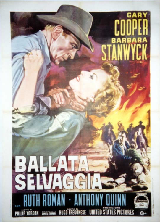 Cooper strangles Stanwyck; orange, green, brown