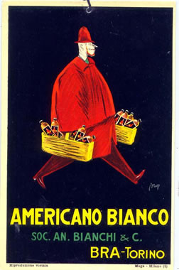 Delivery man in red rain coat carrying baskets with bottles;black, red, yellow