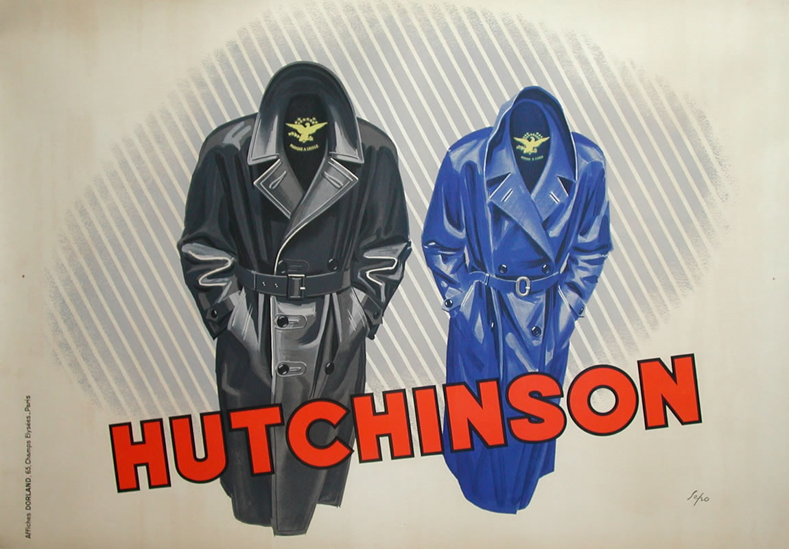 A black and a blue raincoat posed with sleeves in pockets; red, blue, black