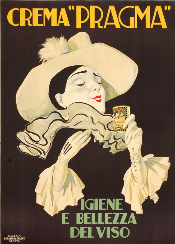 Woman in hat, gloves holds can; white, yellow, black