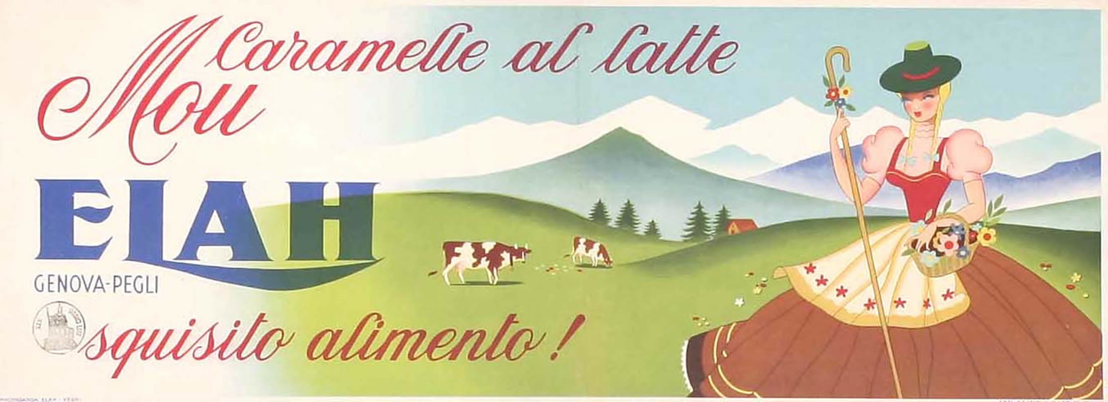 italian country girl in field with cows; green, blue