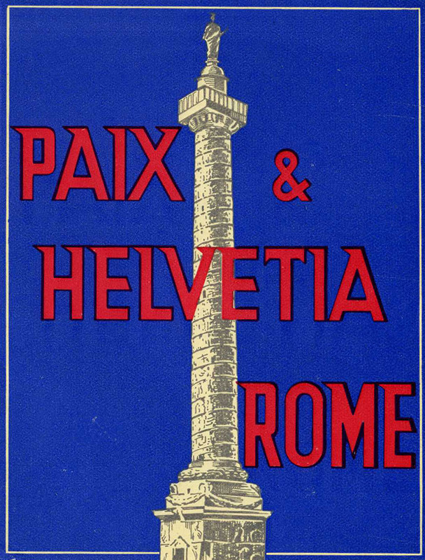 Trajan's column, text; blue, red, white
