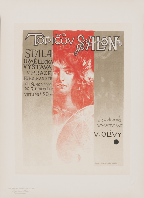 Woman's face; red, gray, black