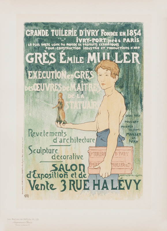 Young boy holds up a small sculpture; green, blue, pink, pastel