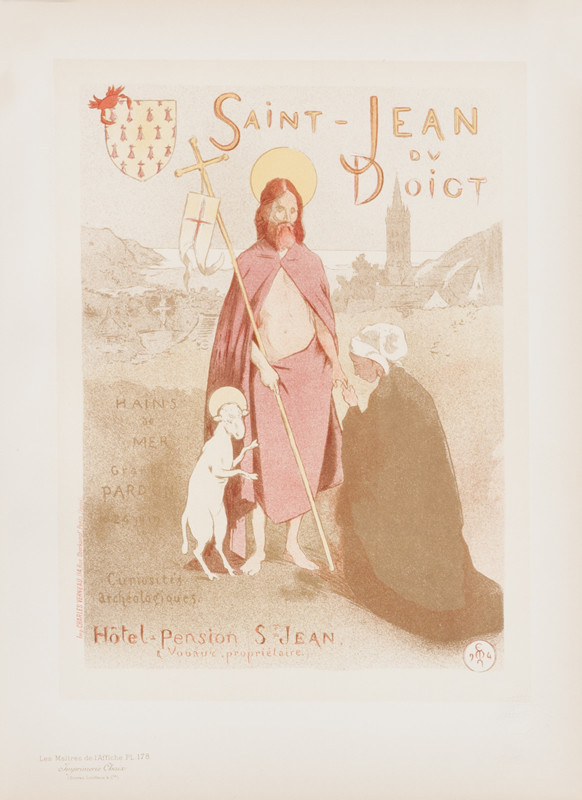 Saint John, a lamb and a follower; rose, brown, taupe
