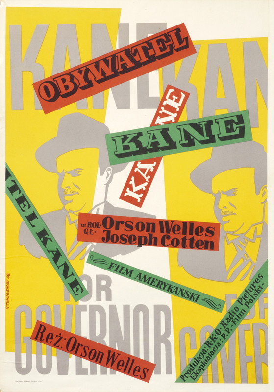 Two Orson Welles faces; red, yellow, green, gray, black