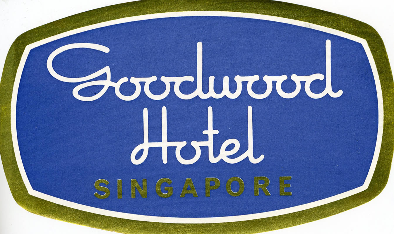 hotel name surrounded by metallic border; blue, gold