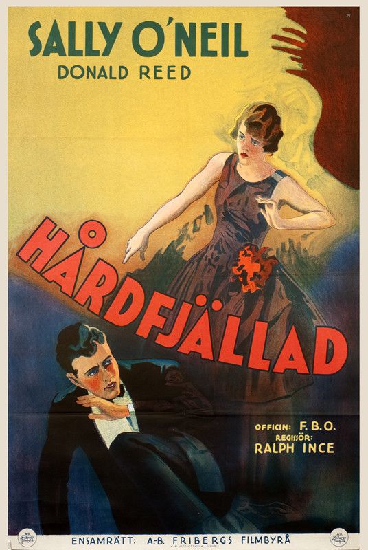 Angry Sally O'Nell looms over crouching Donald Reed; red, yellow, blue