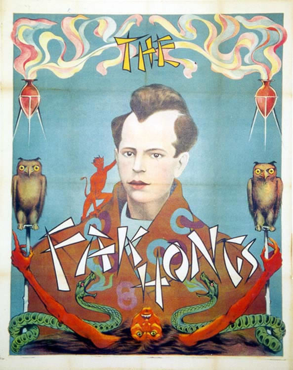 Young magician with devil, owls, and snakes