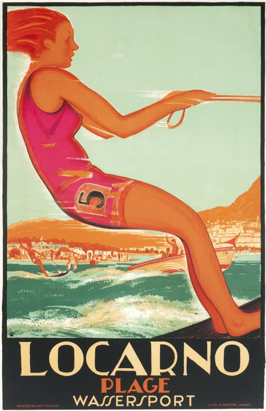 Water skier; pink, red, brown