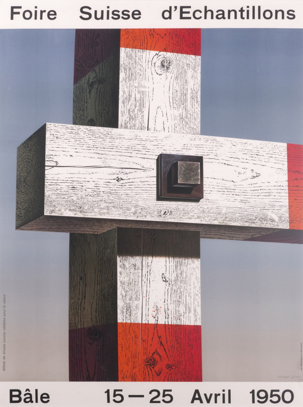 Two pieces of wood in shape of Swiss cross; white, red, black, blue