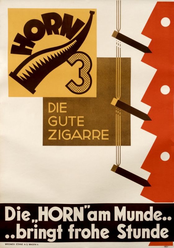 Three abstract faces smoke cigars at right; red, brown