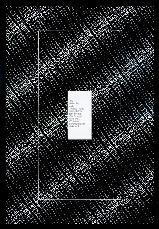 "Die Schweiz nach uns" text with varying size; black, white
