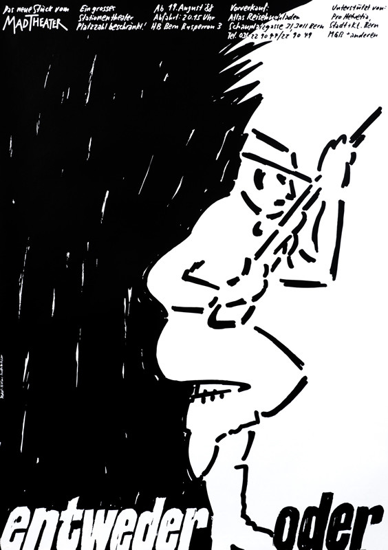 HUNTER & GUN inside man's face; BLACK, WHITE