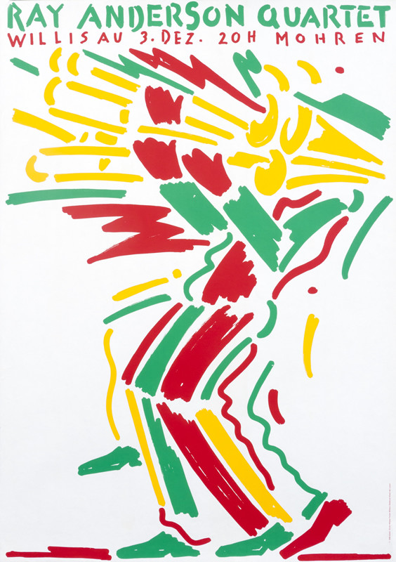 ABSTRACT TROMBONIST; RED, GREEN, YELLOW