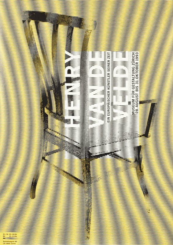 Chair set in undulating wavy lines; black, yellow, white, gray