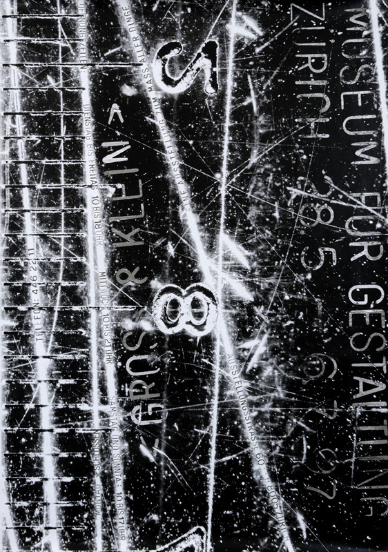 Abstract composition of type; silver, black, white