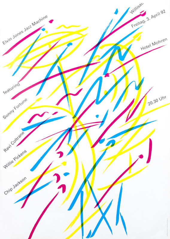 Abstract drummer; red,yellow, blue & white