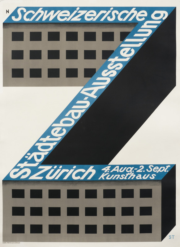 Building in shape of a Z; black, blue, gray