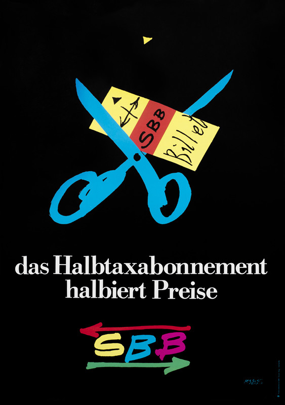 Ticket with scissors on the verge of cutting it in half; Black, blue, yellow, red
