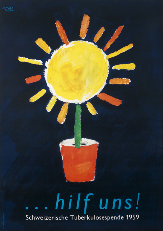 flower/sun in pot; blue, yellow, green, red
