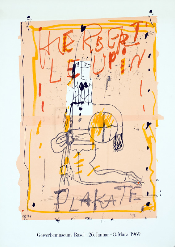 Sketch of a clown on his knees holding a ball;  cream, yellow, red, black