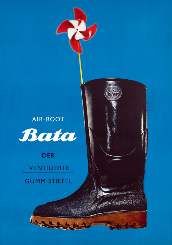 Rubber boot with little pinwheel; black, blue, red