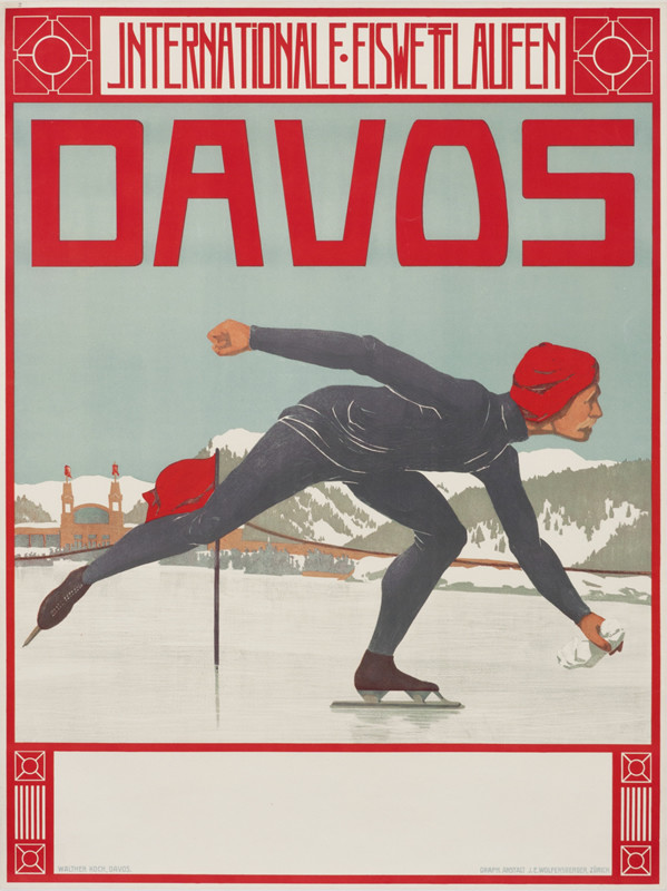 Speed skater digs into ice; red, blue, gray