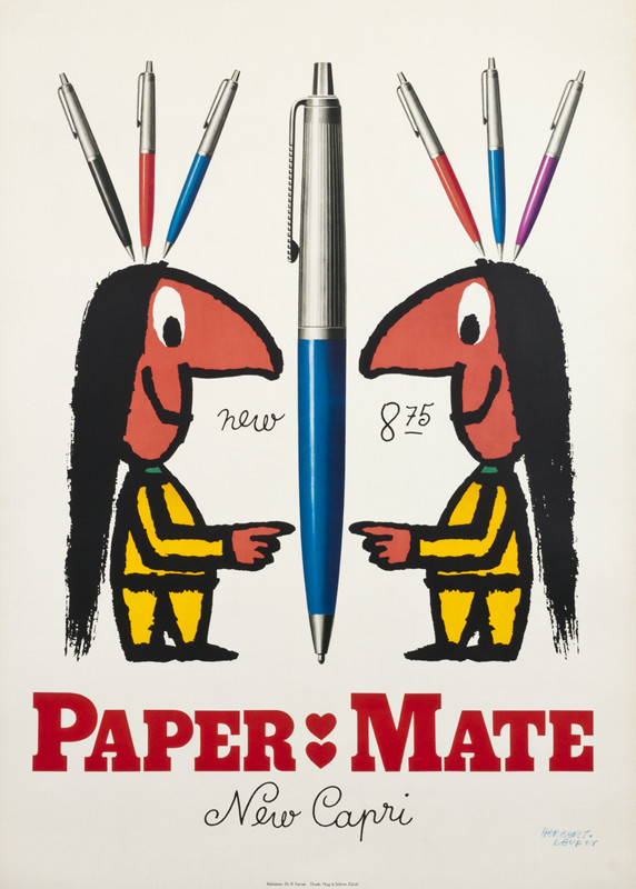 Native American Indians point to pen, headdresses of pens; black, white, red, yellow