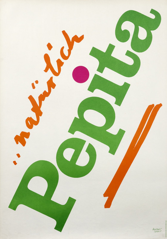 Green letters with red dot on i; green, white,orange