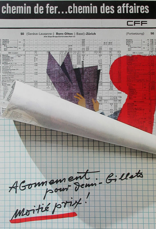 Train schedule with image of man reading paper rolls up