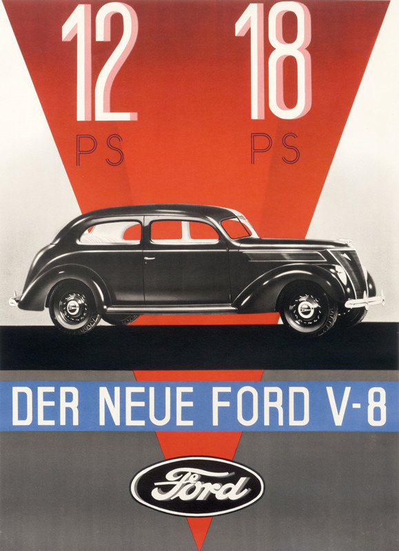 Ford car with triangle; red, blue, black