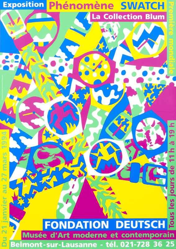 Explosion of watches; pink, green, blue, yellow
