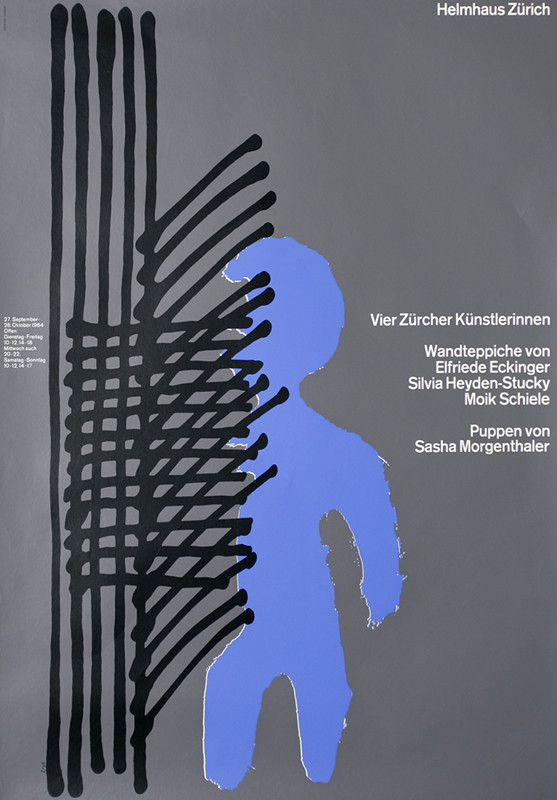 Blue man behind woven black lines