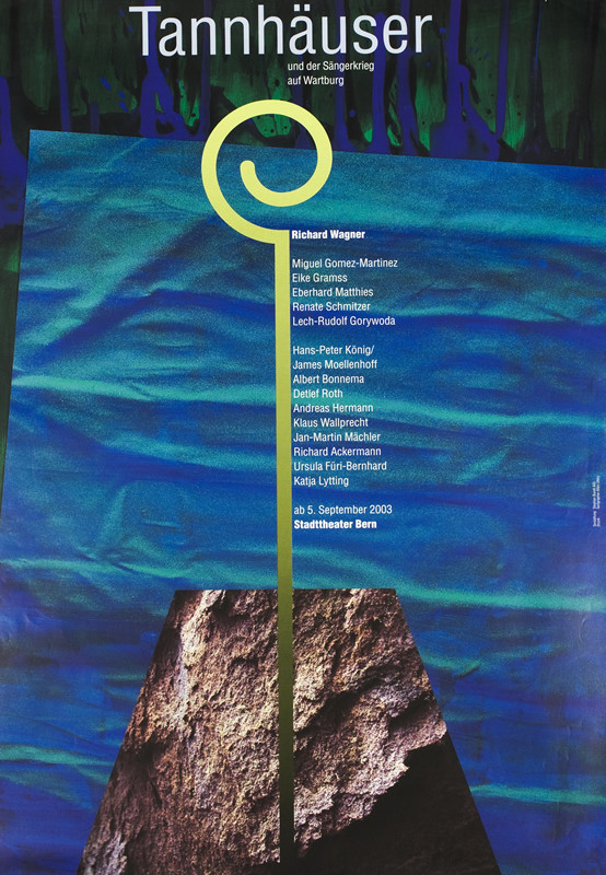 rock with river and sprout; green, blue, brown