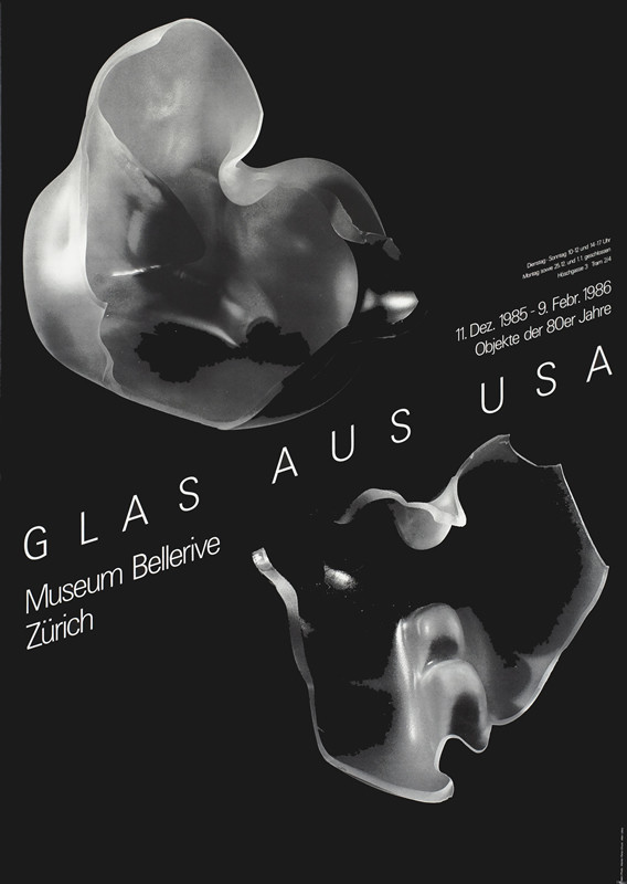 Two abstract curving forms of glass; black, white