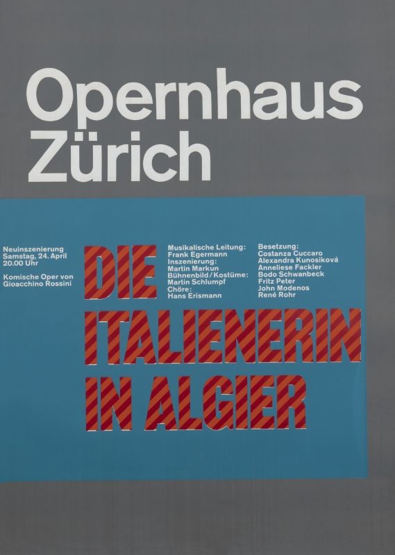 striped letters over solid background; blue, grey, orange