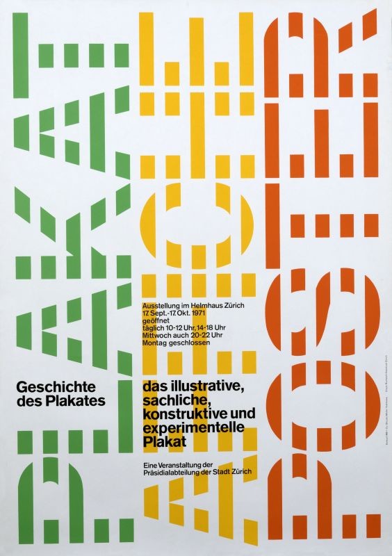 poster written in three languages over white background; green, yellow, orange, white