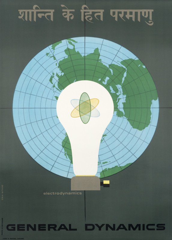 Lightbulb, atom and globe; blue, green, white