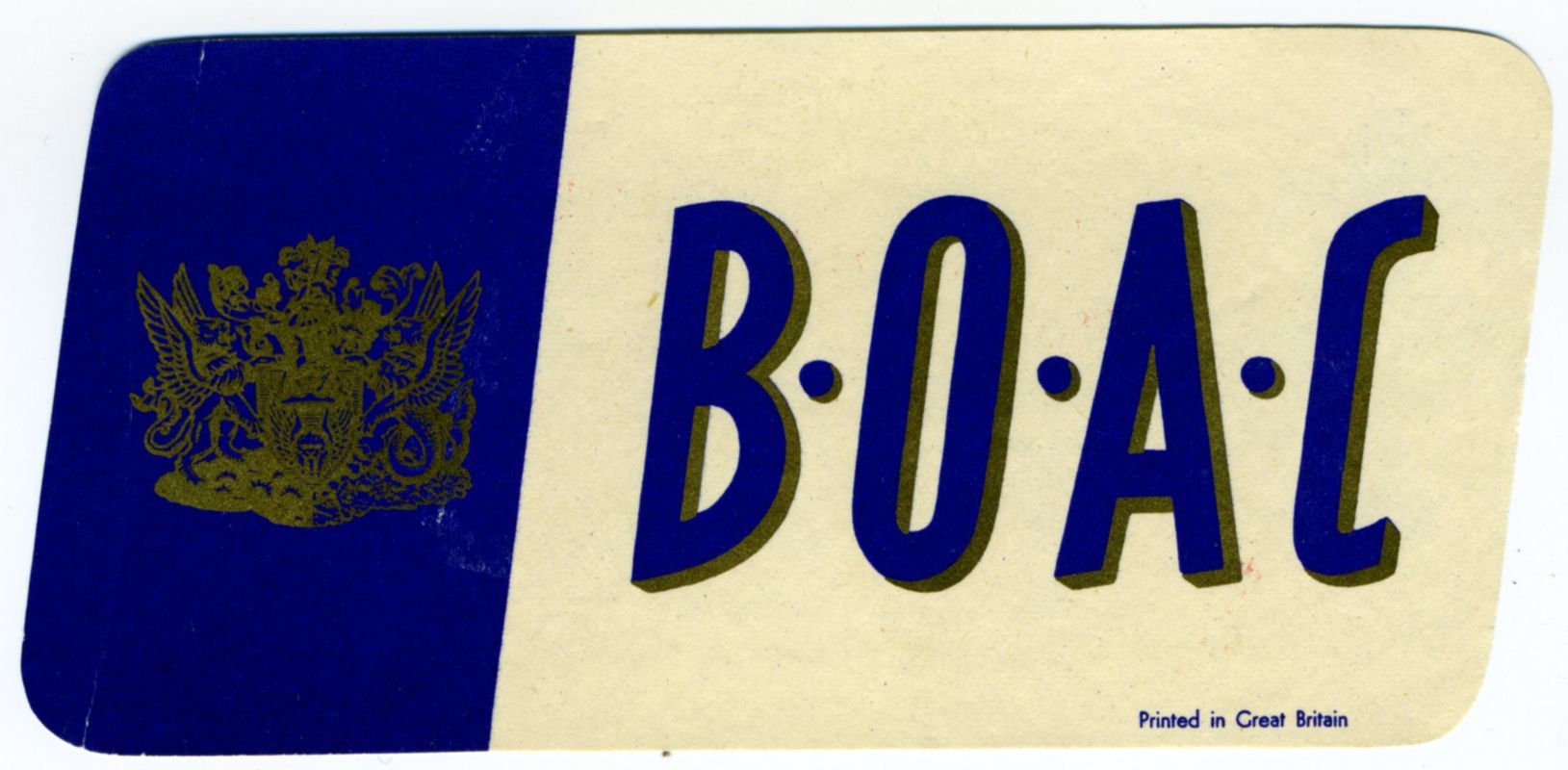 Typographic BOAC with crest; gold, blue, white