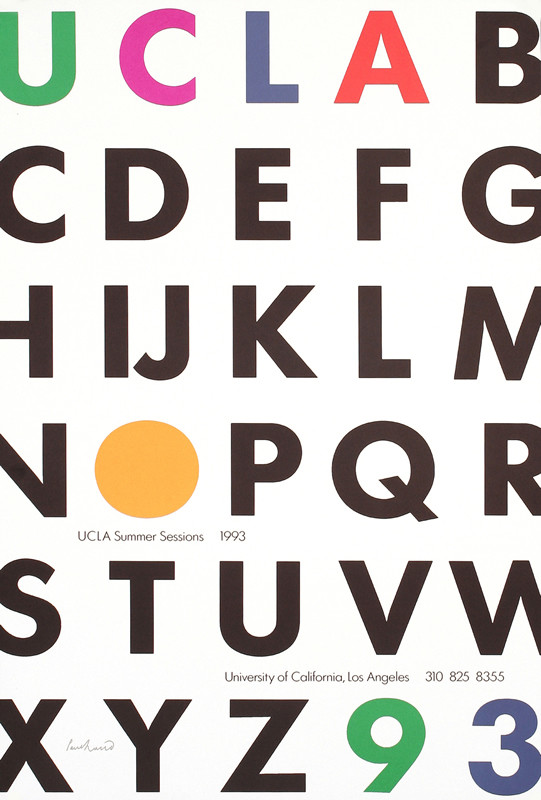 Alphabet with UCLA, O and 93 in color; black, green, yellow, red