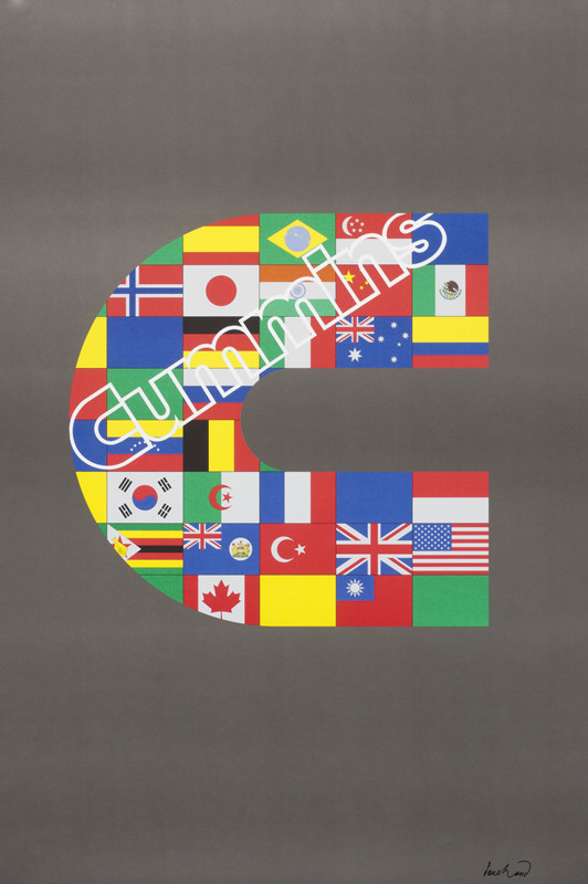 C with different flags on gray background; gray, red, blue, yellow