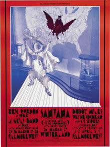 Puss in boots claws at figure flying on bird, map of United States behind; red, blue, white