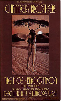 No. 206, photo image of nude woman from behind, standing in dessert' The Nice, King Crimson; red, yellow