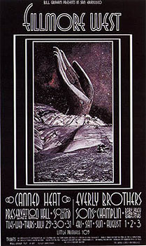 No. 184, image of stone hand reaching out from a crater in space, Southwind, Everly Brothers, The Sons of Champlin, Baby Huey and the Babysitters; purple, black